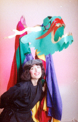 Picture of Janet Fishman and a dragon costume