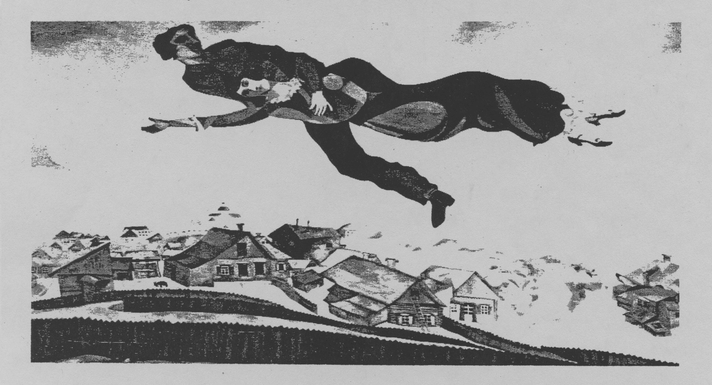 picture of a man flying over houses
